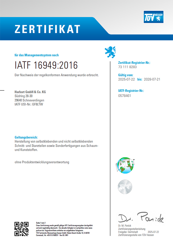 IATF 16949:2016 Zertifikat